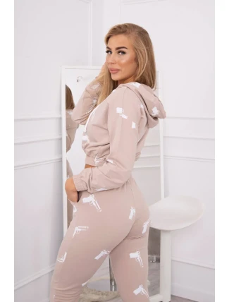 Sada s potlačou pištole béžová