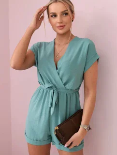 Krátky overal zviazaný v páse tmavý mätový