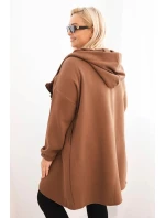 Dámska zateplená mikina Plus Size s kapucňou a asymetrickým zipsom Brown