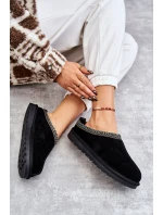 Zamszowe Damskie Papcie Z Futerkiem Czarne Buffie