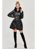Čierna dámska bunda s kožušinovým golierom (J9-068)