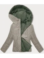 Obojstranná krátka bunda s kapucňou khaki-béžová (B8181-11046)