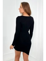 Pletené šaty s kožušinou v spodnej časti čierne