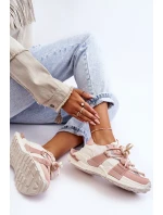 Damskie Modne Buty Sportowe Sznurowane Beżowo-Różowe Chillout!