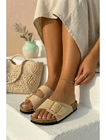 Kožené semišové dámské pantofle s přezkou Béžové Beryl