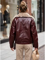 Dámska zimná bunda z ekokože s kožušinovým lemom, vínová, FashionStreet TY5707 Dámska zimná bunda z ekokože s kožušinovým lemom, vínová, FashionStreet TY5707