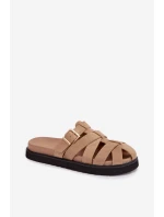 Dámské pantofle s pásky a zlatým sponou Tmavě béžové Roselisse