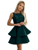 205-4 LAURA dvojité rozšírené šaty s čipkou - BOTTLE GREEN