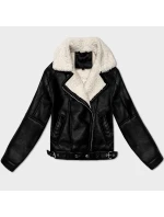 Dámska prechodná kožená bunda s umelou kožušinou J Style black-ecru (11Z8267)
