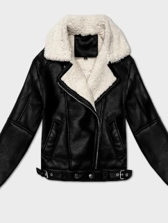 Dámska prechodná kožená bunda s umelou kožušinou J Style black-ecru (11Z8267)