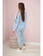 Súprava mikiny s mašľou na rukávoch a legínami modrá