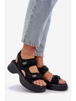 Materiałowe Lekkie Sandały Na Platformie Czarne Deniffia