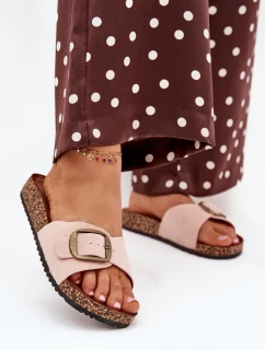 Klapki Damskie Z Klamrą Na Korkowej Platformie Różowe Zavira