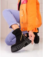 Dámske módne čierne členkové topánky s plochým podpätkom Dámske módne čierne členkové topánky s plochým podpätkom