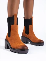 Exkluzívne dámske hnedé členkové topánky na širokom podpätku Exkluzívne dámske hnedé členkové topánky na širokom podpätku