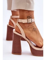 Skórzane Sandały Na Masywnej Platformie Beżowe Marina