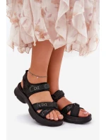 Damskie Sandały Z Cekinami Na Rzepy Czarne Gonev