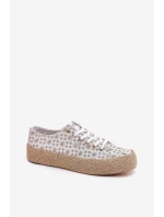 Wzorzyste Trampki Damskie Na Platformie Z Plecionką Lee Cooper LCW-25-08-3648L Biało-Złote