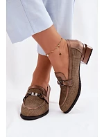 Dámské semišové boty na podpatku s ozdobným detailem Hnědé Meliva