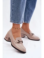 Kožené dámské polobotky na podpatku Vinceza 18116 Béžové
