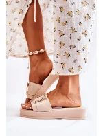 Damskie Modne Skórzane Klapki Beżowe Adaline