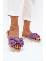 Klapki Damskie Na Platformie Z Plecionką I Kokardką Fioletowe Alpireda