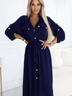 531-6 Midi košeľa so zlatými gombíkmi a kravatou - ZELENÁ