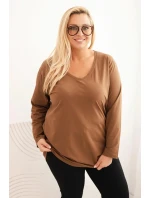 Dámske Plus veľkosť V-neck blúzka s dlhými rukávmi Brown