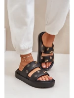 Piankowe Klapki Damskie Z Przypinkami Czarne Ravanala