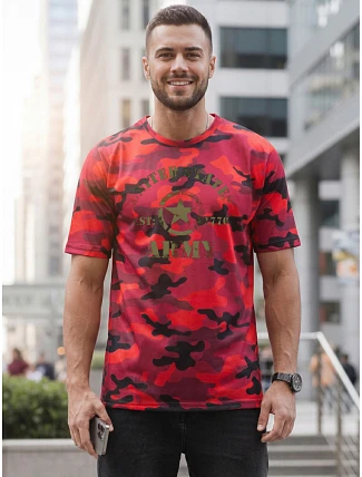 Pánske tričko s potlačou v kamuflážovom vzore, červené, FashionStreet NX2002R