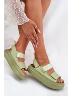 Sandały Damskie Na Platformie Z Rzepami Zielone Nitepira