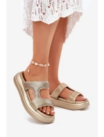 Zdobione Klapki Damskie Na Platformie Złote Jestella