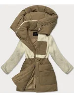 Béžovo-ecru prechodná bunda z rôznych lepených materiálov (WD2351)