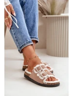 Damskie Kapcie Klapki Z Klamrami I Futerkiem Beżowe Ezilena