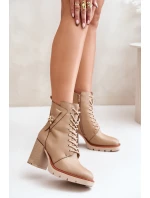 Ocieplane Botki Na Słupku Ze Złotym Detalem Beżowe Ivarisse