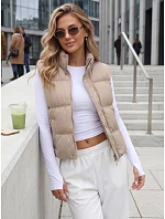 Dámska zateplená vesta bez kapucne, tmavo béžová, FashionStreet TY5727