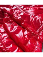 Lesklá červená prešívaná dámska bunda s kapucňou (B9560)