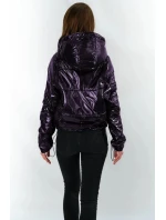 Tmavo modrá lesklá prešívaná dámska bunda s kapucňou (B9560) Tmavo modrá lesklá prešívaná dámska bunda s kapucňou (B9560)