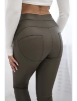 Push up nohavice v khaki farbe z ekokože