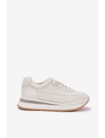 Skórzane Sneakersy Damskie Na Platformie Big Star RR274A333 Białe