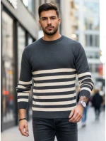 Pánsky tmavosivý pruhovaný sveter FashionStreet WX2133