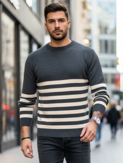 Pánsky tmavosivý pruhovaný sveter FashionStreet WX2133