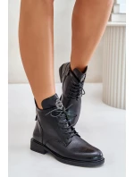 Ocieplane Botki Na Płaskim Obcasie Z Ozdobą Czarne Leonise