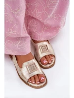 Eleganckie Sandały Damskie Na Płaskim Obcasie Z Ozdobą S.Barski KV51-082 Złote