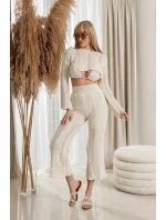 Dámska čipkovaná súprava vo farbe ecru - top a dlhé nohavice (1978)