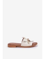 Klapki Z Ozdobą Skóra Naturalna Zazoo 3667 Białe