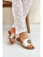 Skórzane Klapki Z Ozdobą Na Płaskim Obcasie Zazoo 3047/O Złote