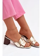 Dámské sandály na podpatku s pásky Eko kůže zlaté Corivelle