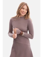 B299 Rebrované midi šaty s asymetrickým pásom - kakaové