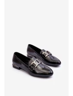 Mokasyny Damskie Lakierowane Z Ozdobą Czarne Camilena